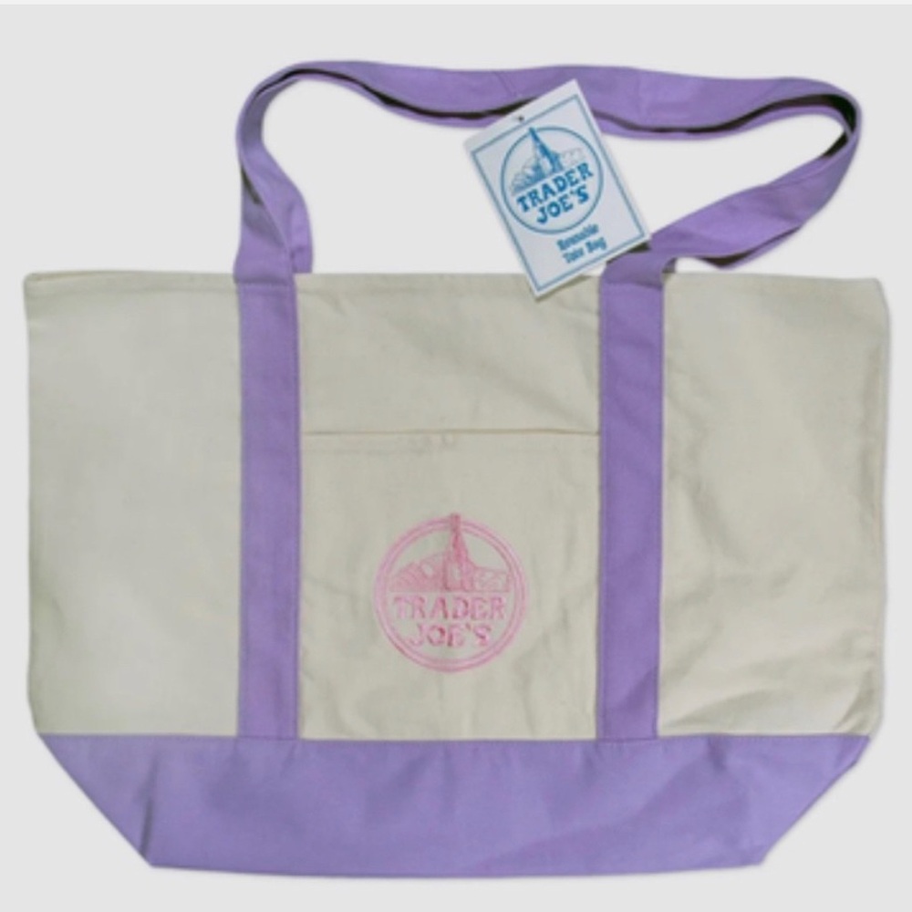 Trader Joe's lavender large Canvas Tote Bag LE
